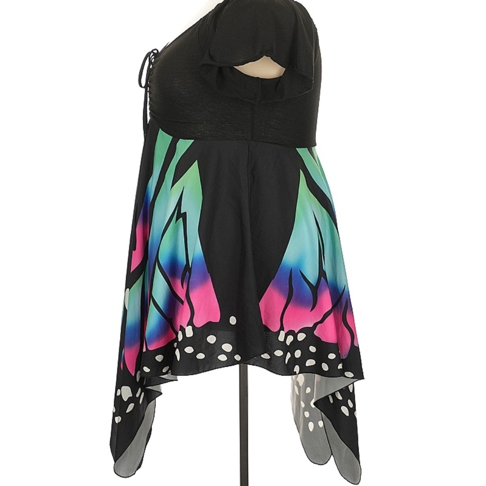 Asymmetrical Black and Multicolor Butterfly Dress - Picture 11 of 11